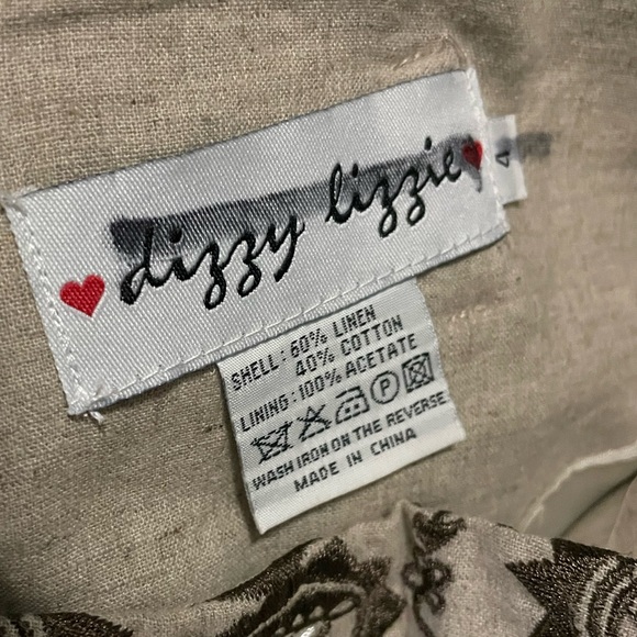 Dizzy Lizzy Heavily Embroidered linen cotton Skirt beige browns  size 4 - Picture 16 of 16